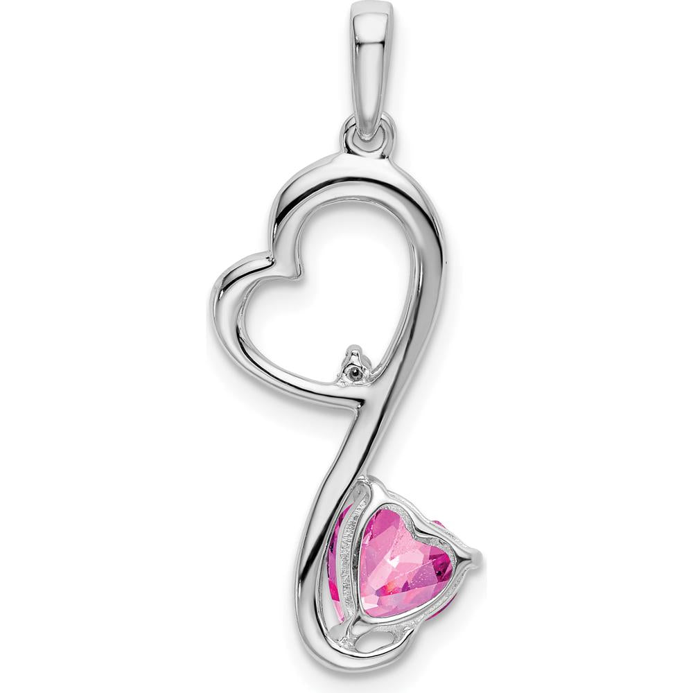 14K White Gold Lab Created Pink Sapphire Heart Pendant with Diamond Accent - 0.628 Carat Sapphire, 0.01 Carat Diamond by Lumare Gioia