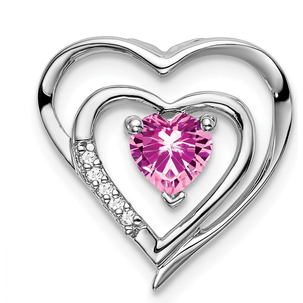 14K White Gold Lab Created Pink Sapphire Heart Pendant with Round Diamond Accents - 0.442 Carat Pink Sapphire Total Weight by Lumare Gioia