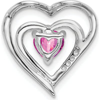14K White Gold Lab Created Pink Sapphire Heart Pendant with Round Diamond Accents - 0.442 Carat Pink Sapphire Total Weight by Lumare Gioia
