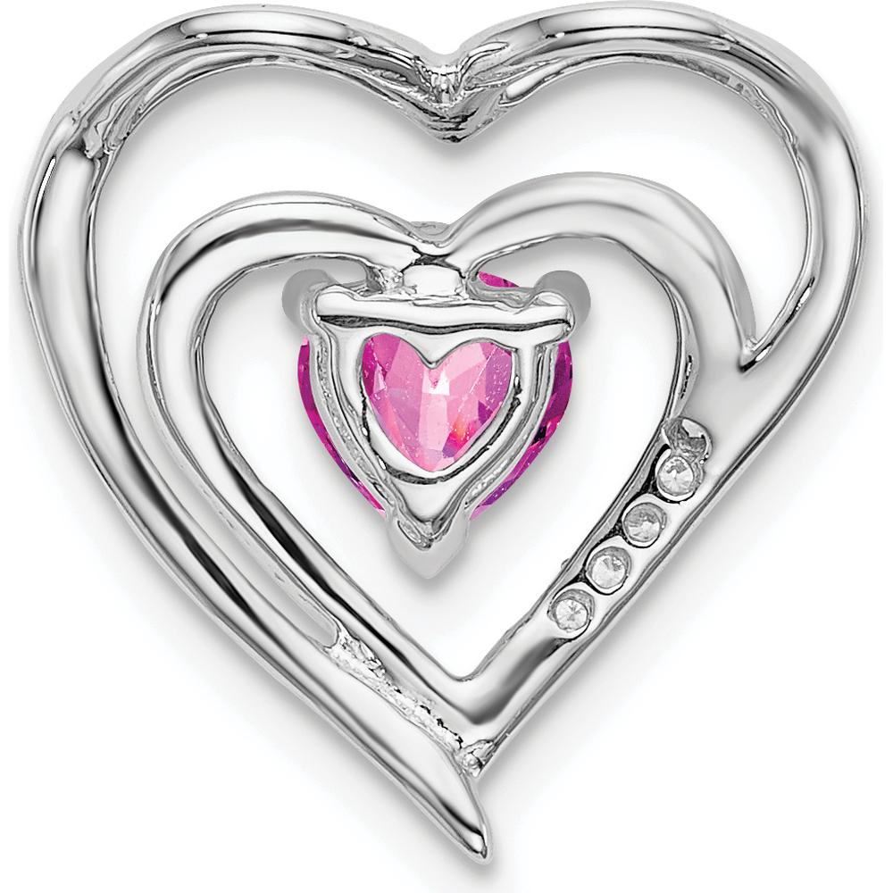 14K White Gold Lab Created Pink Sapphire Heart Pendant with Round Diamond Accents - 0.442 Carat Pink Sapphire Total Weight by Lumare Gioia