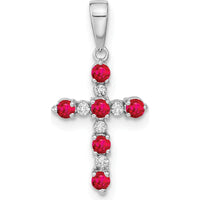 14K White Gold Lab Created Ruby and Diamond Cross Pendant with Round Rubies and Diamonds by Oro Pregiato