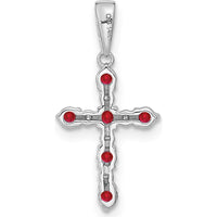 14K White Gold Lab Created Ruby and Diamond Cross Pendant with Round Rubies and Diamonds by Oro Pregiato
