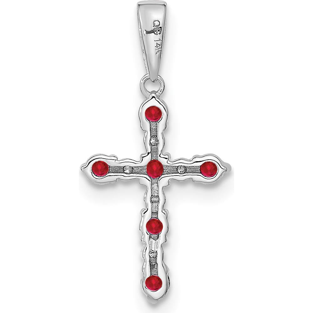 14K White Gold Lab Created Ruby and Diamond Cross Pendant with Round Rubies and Diamonds by Oro Pregiato