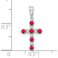 14K White Gold Lab Created Ruby and Diamond Cross Pendant with Round Rubies and Diamonds by Oro Pregiato