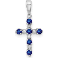 14K White Gold Lab Created Sapphire and Diamond Cross Pendant - 0.54 Carat Total Sapphire Weight, 0.36 Carat Total Diamond Weight by Oro Pregiato