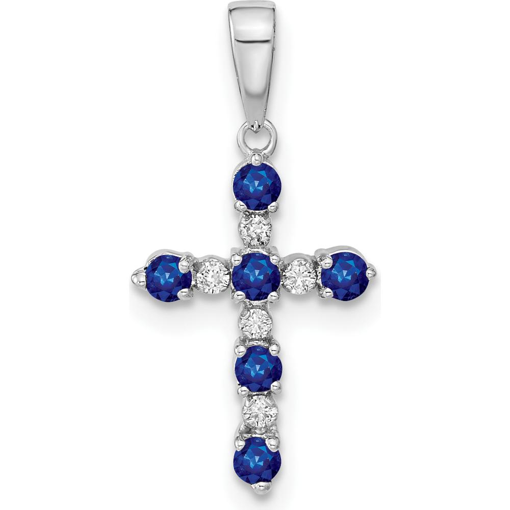 14K White Gold Lab Created Sapphire and Diamond Cross Pendant - 0.54 Carat Total Sapphire Weight, 0.36 Carat Total Diamond Weight by Oro Pregiato
