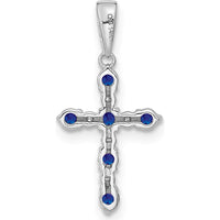 14K White Gold Lab Created Sapphire and Diamond Cross Pendant - 0.54 Carat Total Sapphire Weight, 0.36 Carat Total Diamond Weight by Oro Pregiato