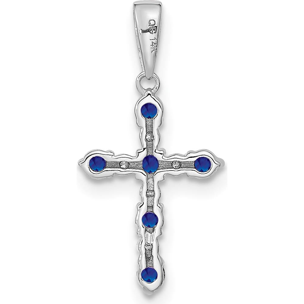 14K White Gold Lab Created Sapphire and Diamond Cross Pendant - 0.54 Carat Total Sapphire Weight, 0.36 Carat Total Diamond Weight by Oro Pregiato