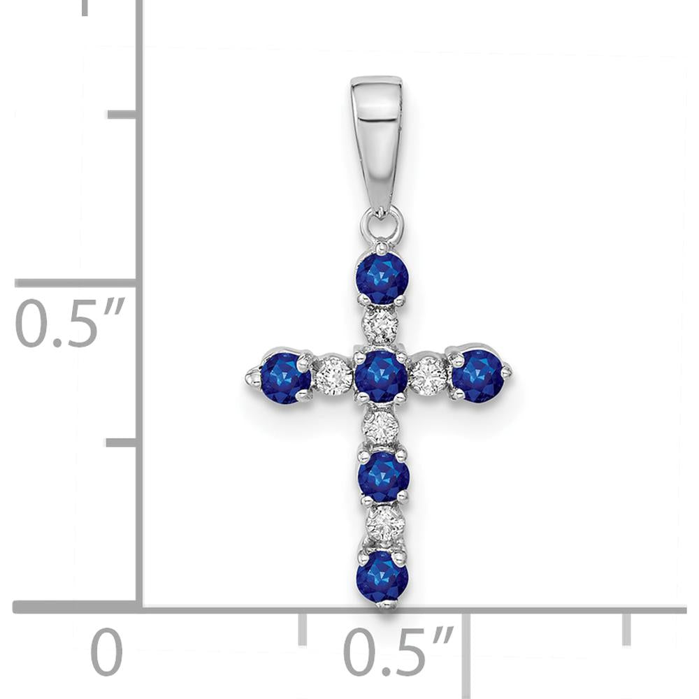 14K White Gold Lab Created Sapphire and Diamond Cross Pendant - 0.54 Carat Total Sapphire Weight, 0.36 Carat Total Diamond Weight by Oro Pregiato