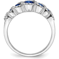 14K White Gold Lab-Created Sapphire and Diamond Halo Ring with Round Sapphires - 0.63 Carat Total Gem Weight by 0