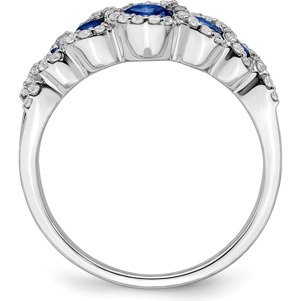 14K White Gold Lab-Created Sapphire and Diamond Halo Ring with Round Sapphires - 0.63 Carat Total Gem Weight by 0