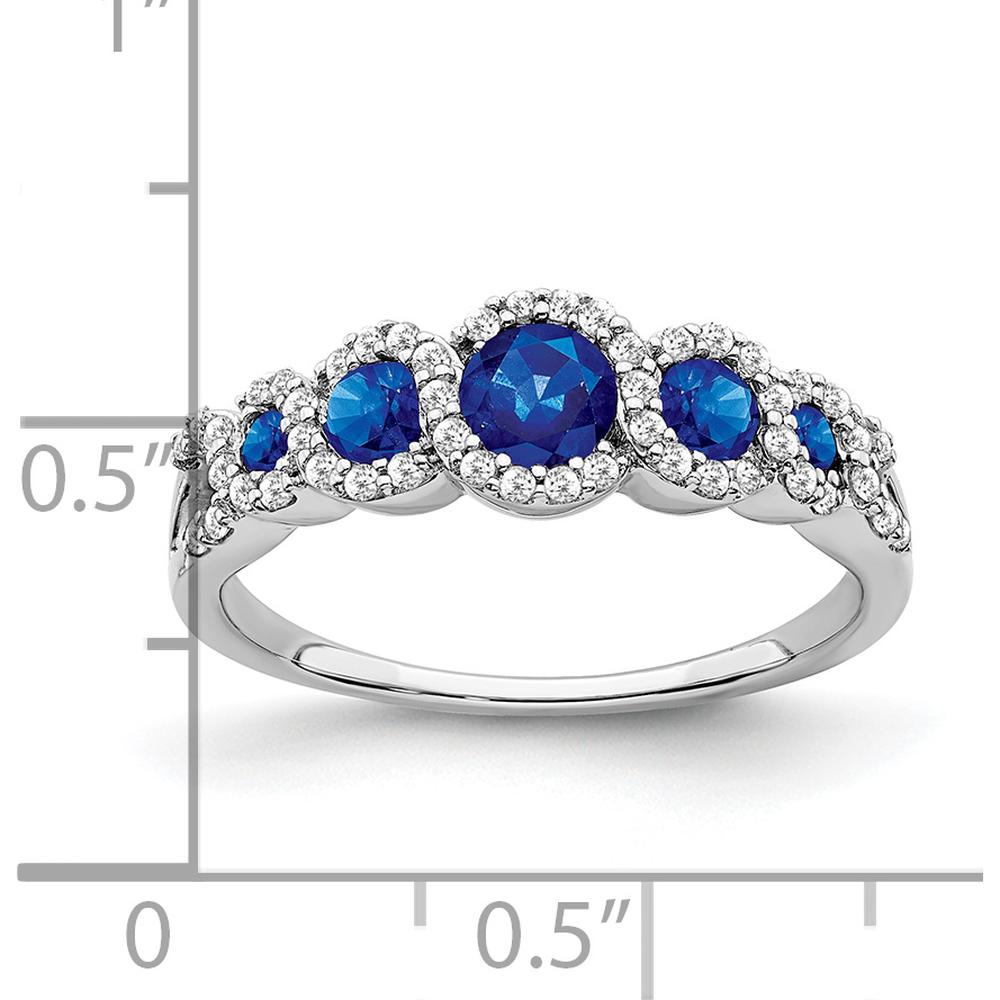 14K White Gold Lab-Created Sapphire and Diamond Halo Ring with Round Sapphires - 0.63 Carat Total Gem Weight by 0