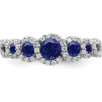 14K White Gold Lab-Created Sapphire and Diamond Halo Ring with Round Sapphires - 0.63 Carat Total Gem Weight by 0