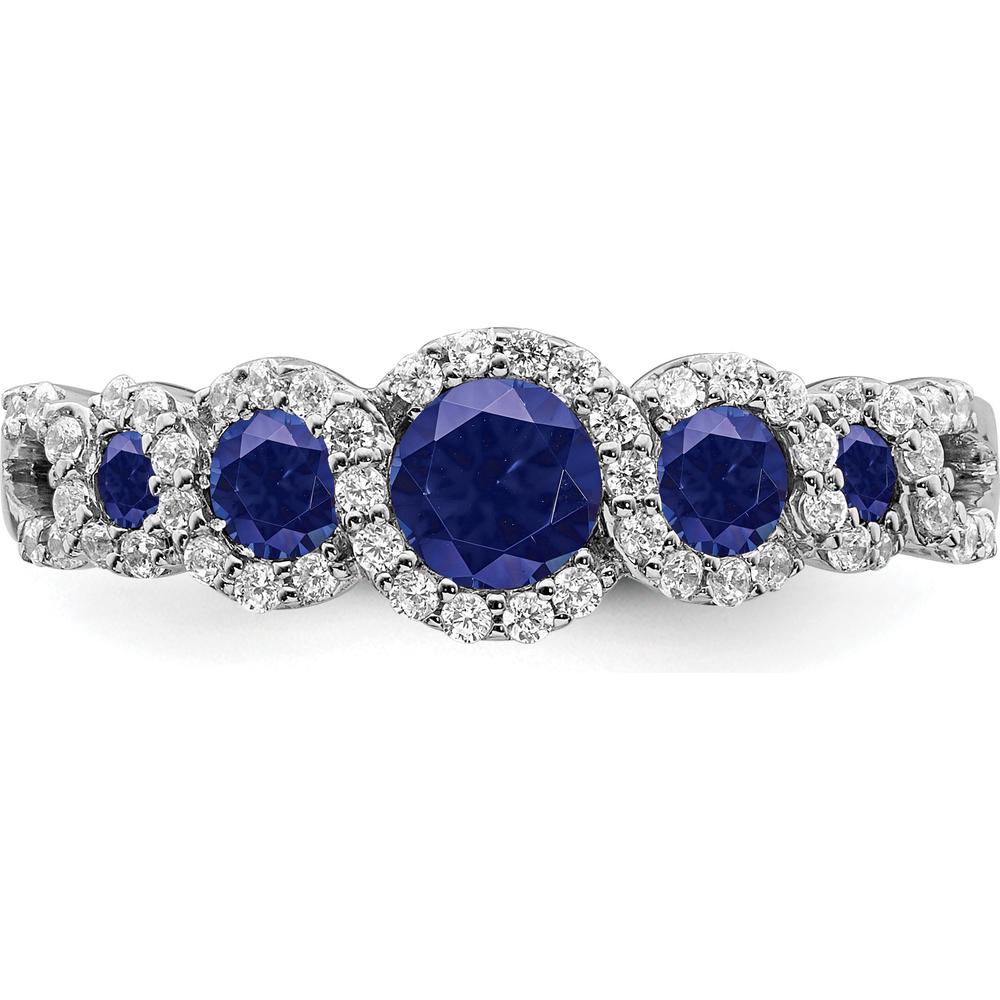 14K White Gold Lab-Created Sapphire and Diamond Halo Ring with Round Sapphires - 0.63 Carat Total Gem Weight by 0