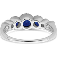 14K White Gold Lab-Created Sapphire and Diamond Halo Ring with Round Sapphires - 0.63 Carat Total Gem Weight by 0