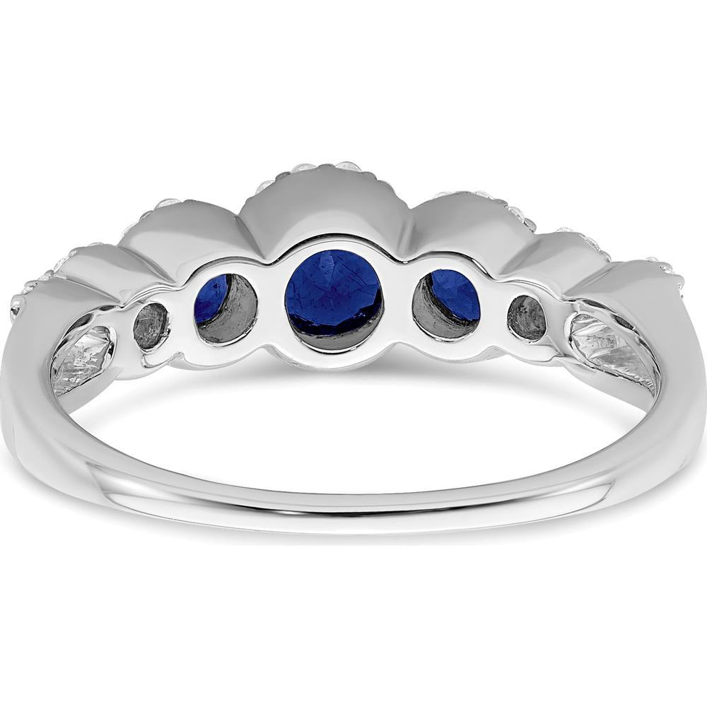 14K White Gold Lab-Created Sapphire and Diamond Halo Ring with Round Sapphires - 0.63 Carat Total Gem Weight by 0