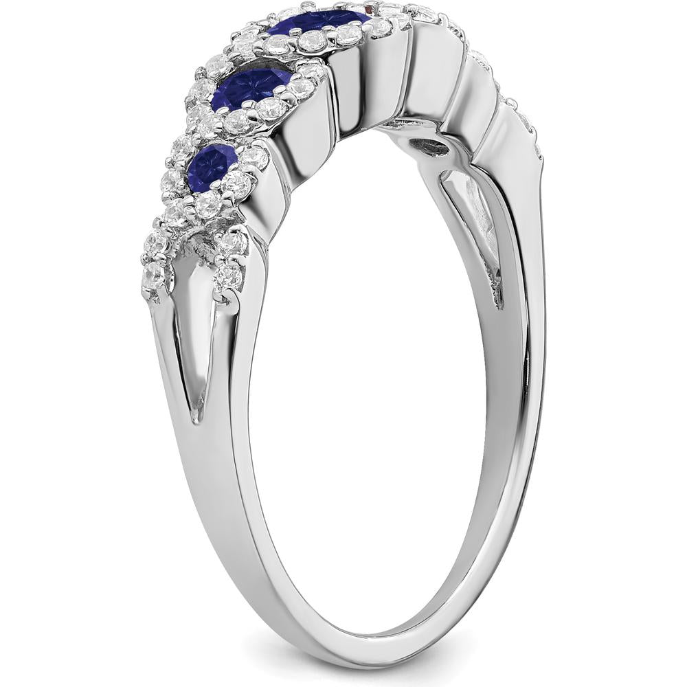 14K White Gold Lab-Created Sapphire and Diamond Halo Ring with Round Sapphires - 0.63 Carat Total Gem Weight by 0