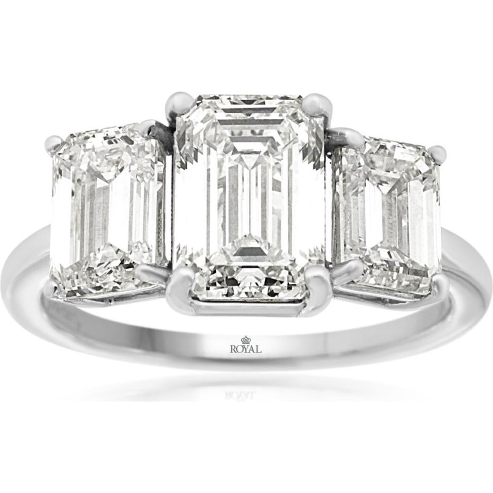14K White Gold Lab Grown Diamond 3-Stone Ring with Emerald Cut Diamonds - 4.2 Carats Total Diamond Weight