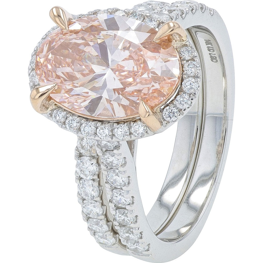 14K White Gold Lab Grown Diamond Bridal Set with 3.00 Carat Pink Oval Center and 1.00 Carat Round Diamond Accents - 4.00 Total Carat Weight