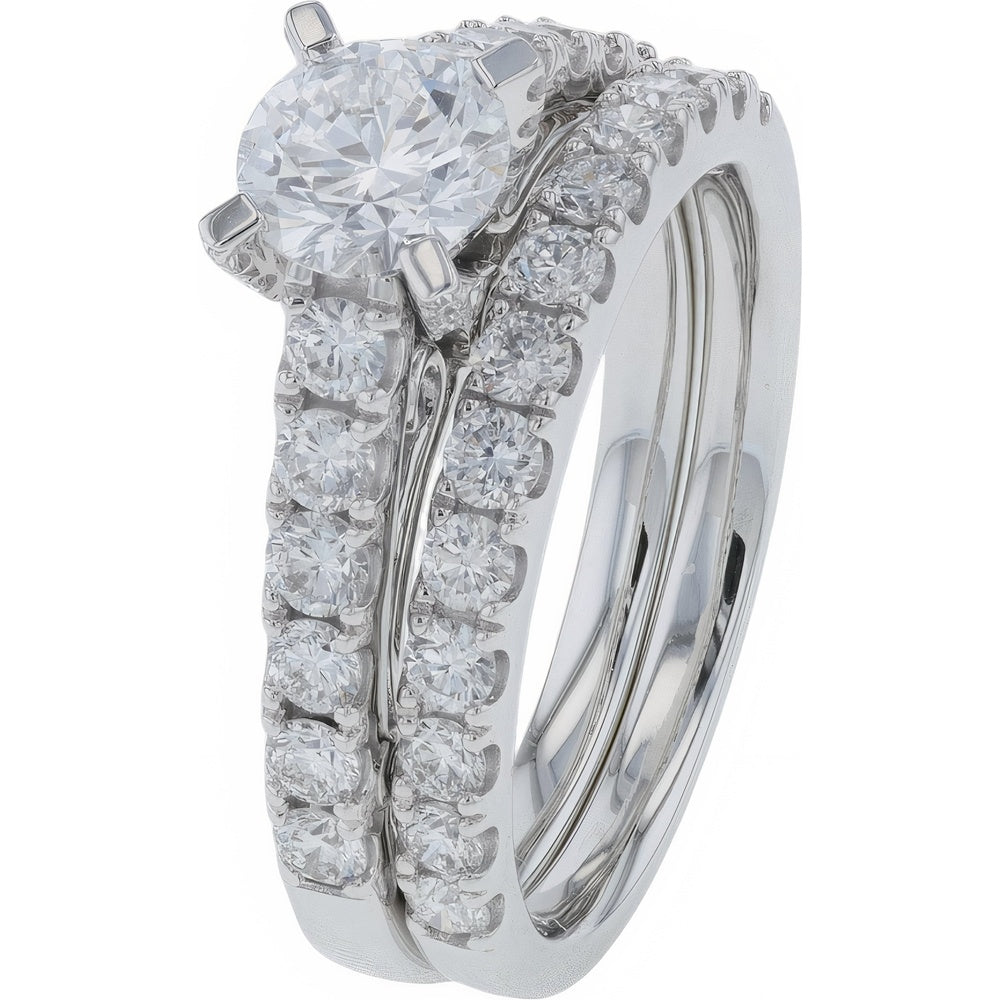 14K White Gold Lab Grown Diamond Bridal Set with 4-Prong Round Center and Matching Diamond Band - 2.00 Carat Total Diamond Weight