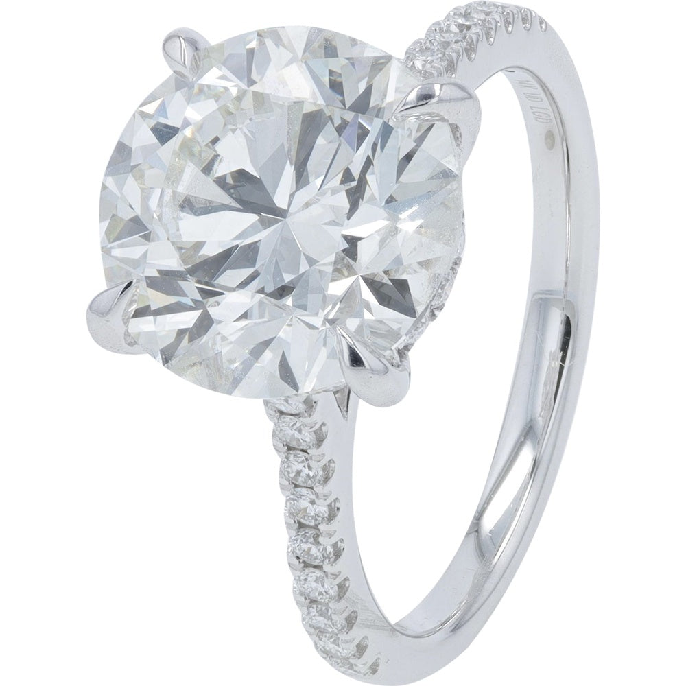 14K White Gold Lab Grown Diamond Bridal Set with 5.00 Carat Round Brilliant Center and Hidden Halo Pavé Split Shank - 5.50 Carat Total Diamond Weight