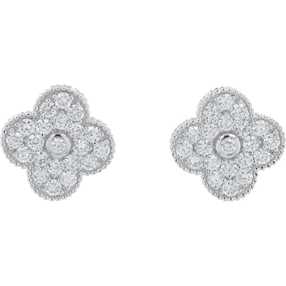 14K White Gold Lab Grown Diamond Clover Studs - 1.30 Carat Total Diamond Weight