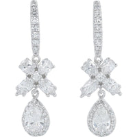 14K White Gold Lab Grown Diamond Drop Earrings with Pear and Marquise Shaped Diamonds - 1.75 Carat Total Diamond Weight