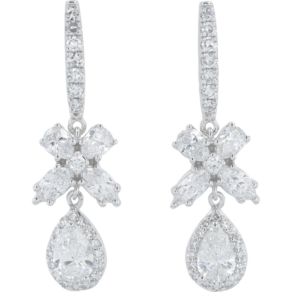14K White Gold Lab Grown Diamond Drop Earrings with Pear and Marquise Shaped Diamonds - 1.75 Carat Total Diamond Weight
