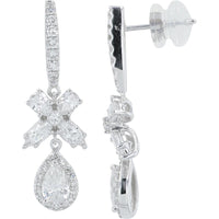14K White Gold Lab Grown Diamond Drop Earrings with Pear and Marquise Shaped Diamonds - 1.75 Carat Total Diamond Weight