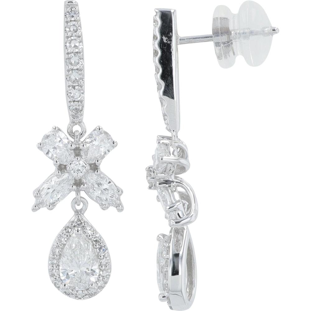 14K White Gold Lab Grown Diamond Drop Earrings with Pear and Marquise Shaped Diamonds - 1.75 Carat Total Diamond Weight