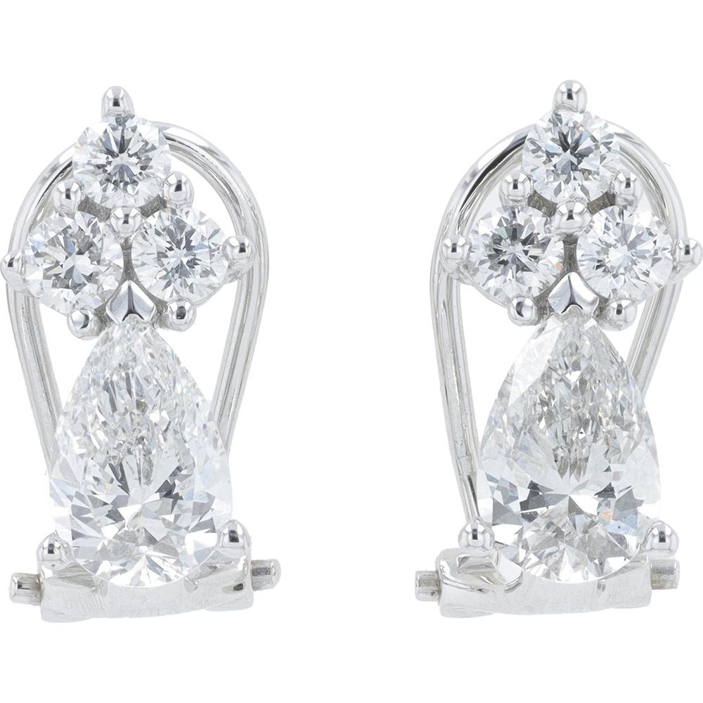 14K White Gold Lab Grown Diamond Earrings with Pear and Round Diamonds - 2.00 Carat Total Diamond Weight