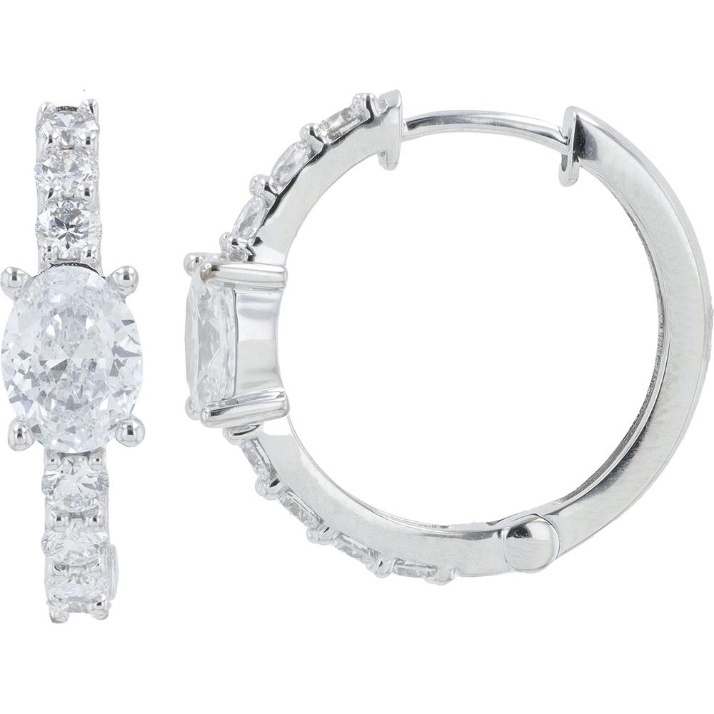 14K White Gold Lab Grown Diamond Hoop Earrings with Oval Diamonds - 2.00 Carat Total Diamond Weight