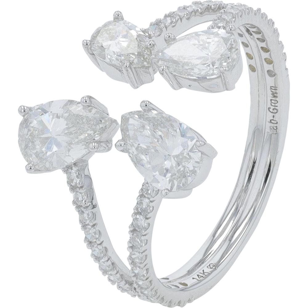 14K White Gold Lab Grown Diamond Pear - Shaped Cuff Ring - 1.75 Carat Total Diamond Weight