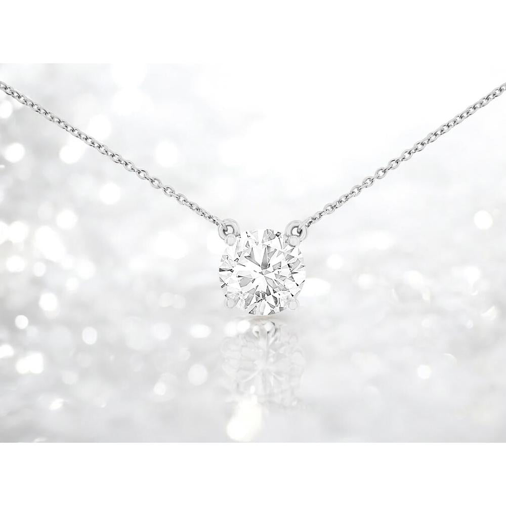 14K White Gold Lab Grown Diamond Pendant Necklace with 2.06 Carat Round Diamond - Royal Jewelry