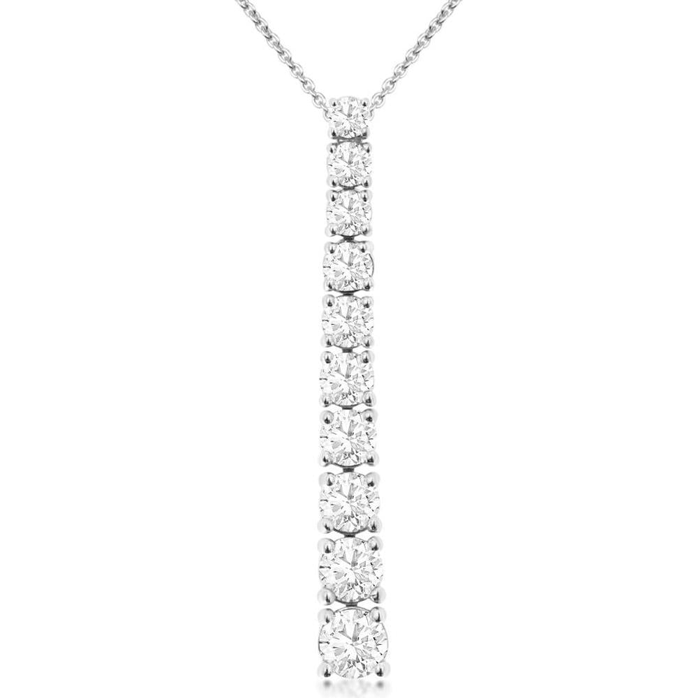 14K White Gold Lab Grown Diamond Pendant with Graduated Round Diamonds - 1.50 Carats Total Diamond Weight