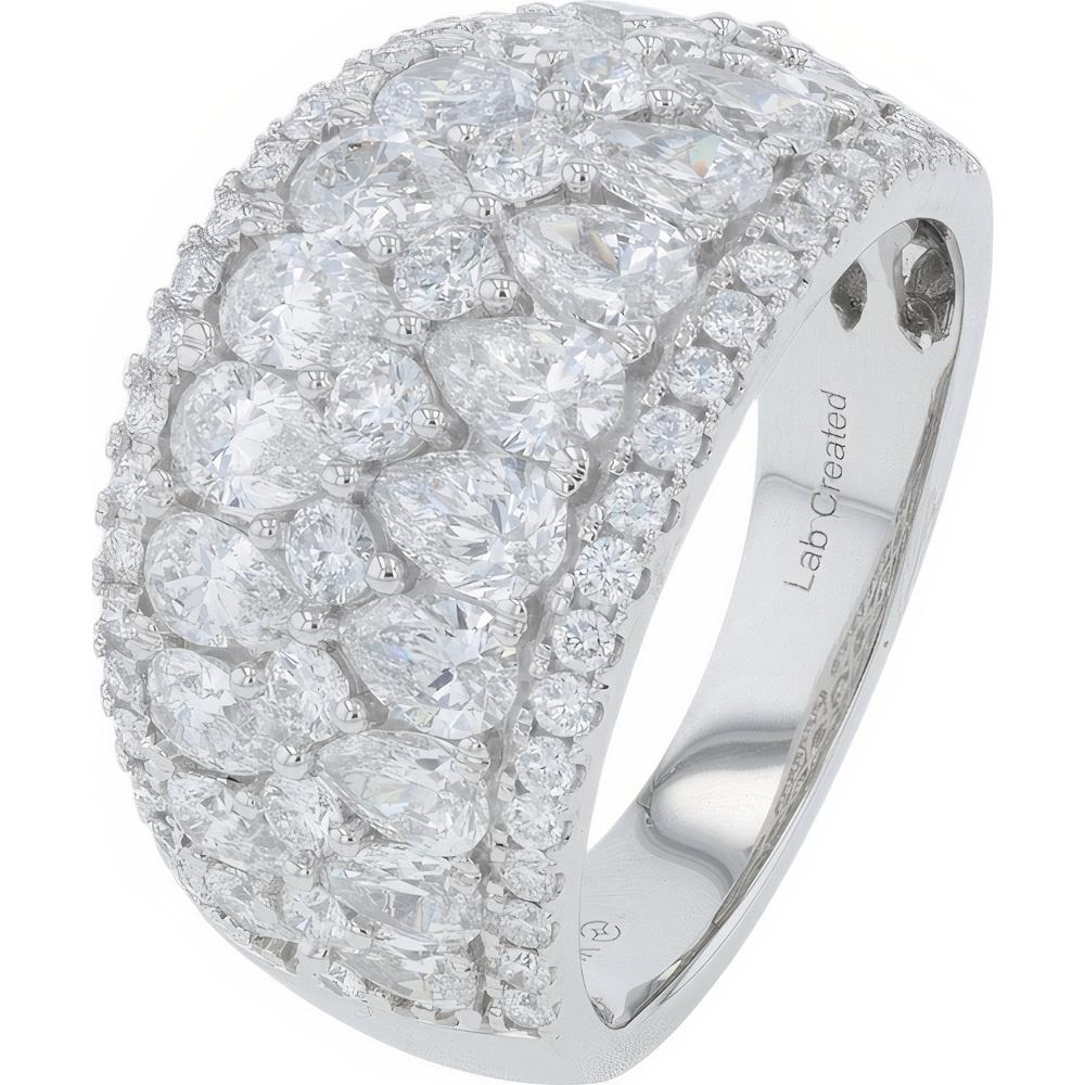 14K White Gold Lab Grown Diamond Wide Band Ring with Pear and Round Diamonds - 3.00 Carat Total Diamond Weight