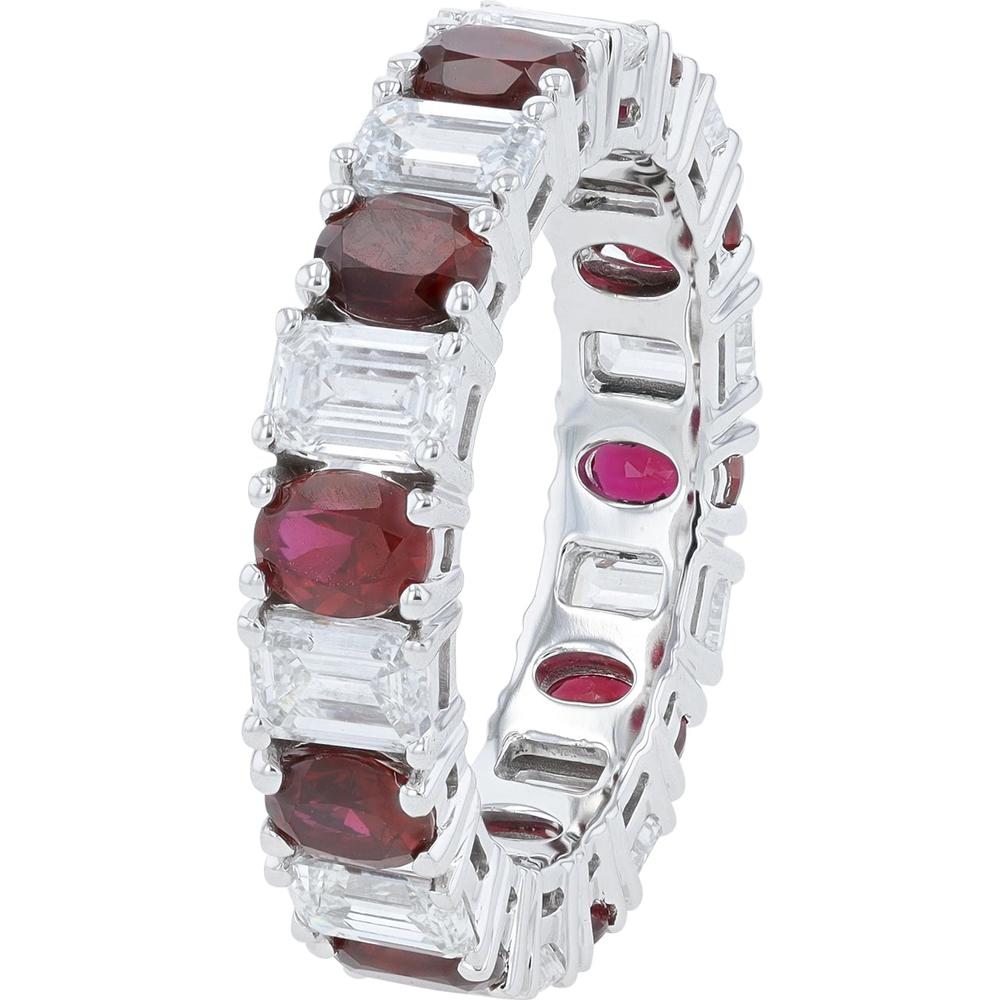 14K White Gold Lab Grown Ruby & Diamond Eternity Band - 3.25 Carat Ruby, 3.00 Carat Diamond Total Weight
