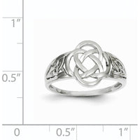 14K White Gold Ladies Celtic Knot Ring with Polished Finish and Silver Tone Plating by Oro Pregiato