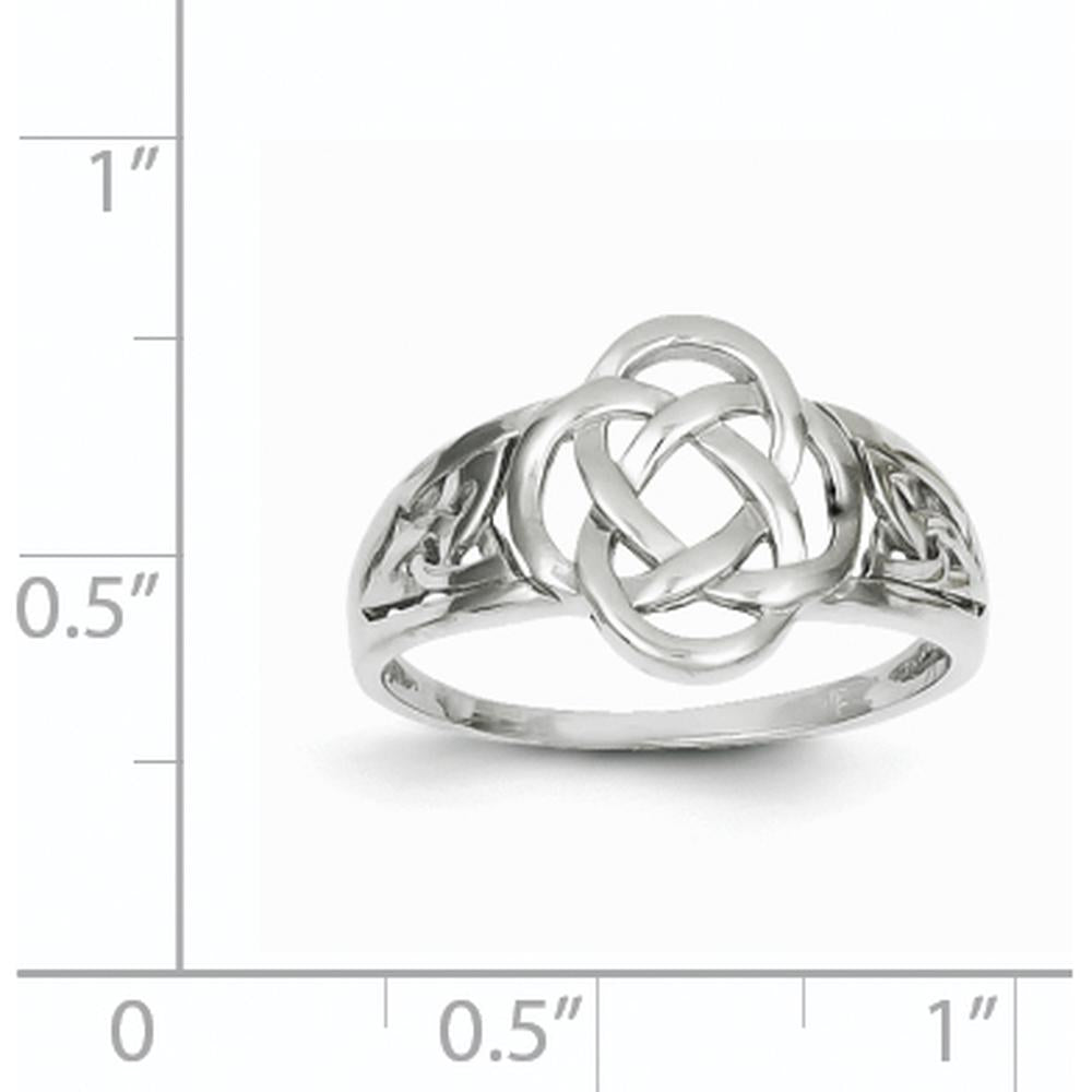 14K White Gold Ladies Celtic Knot Ring with Polished Finish and Silver Tone Plating by Oro Pregiato