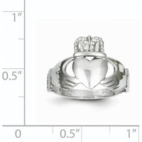 14K White Gold Ladies Claddagh Ring with Polished Silver Tone Finish by Oro Pregiato