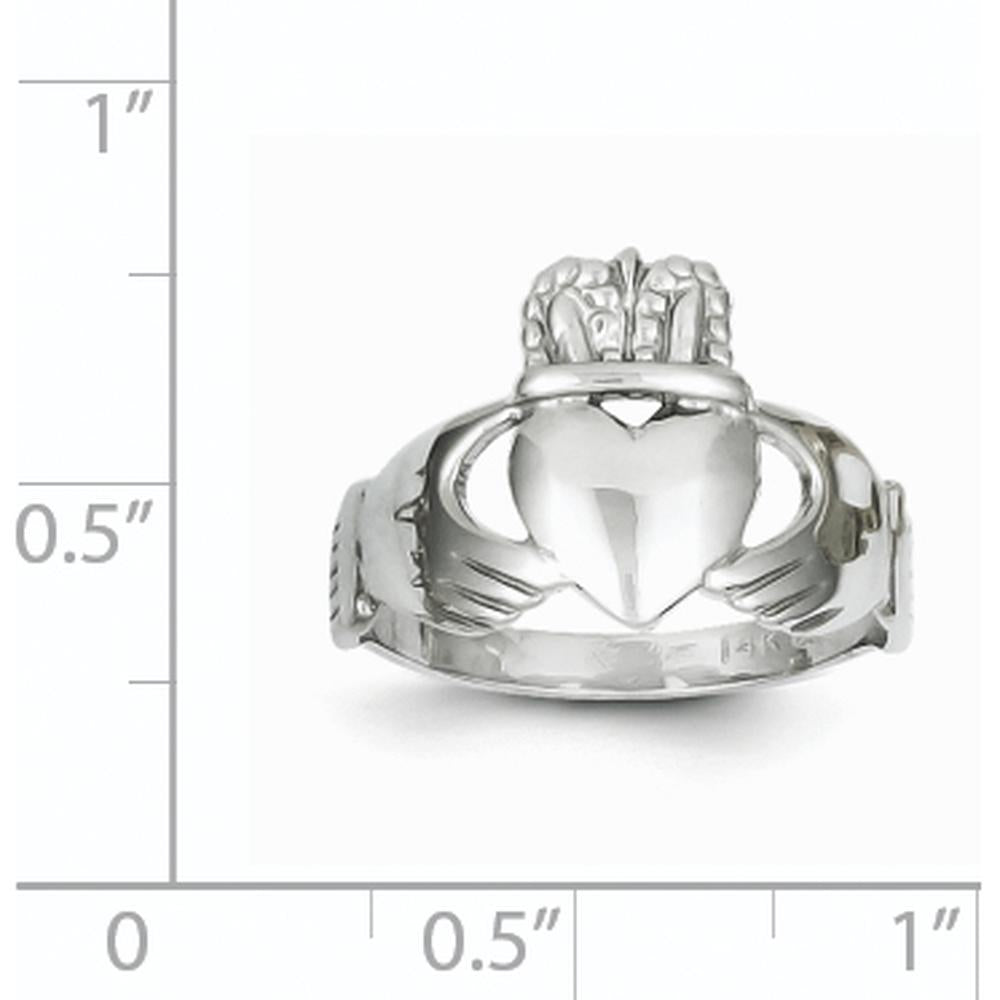 14K White Gold Ladies Claddagh Ring with Polished Silver Tone Finish by Oro Pregiato
