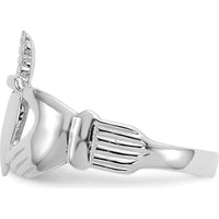 14K White Gold Ladies Claddagh Ring with Polished Silver Tone Finish by Oro Pregiato