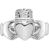 14K White Gold Ladies Claddagh Ring with Polished Silver Tone Finish by Oro Pregiato