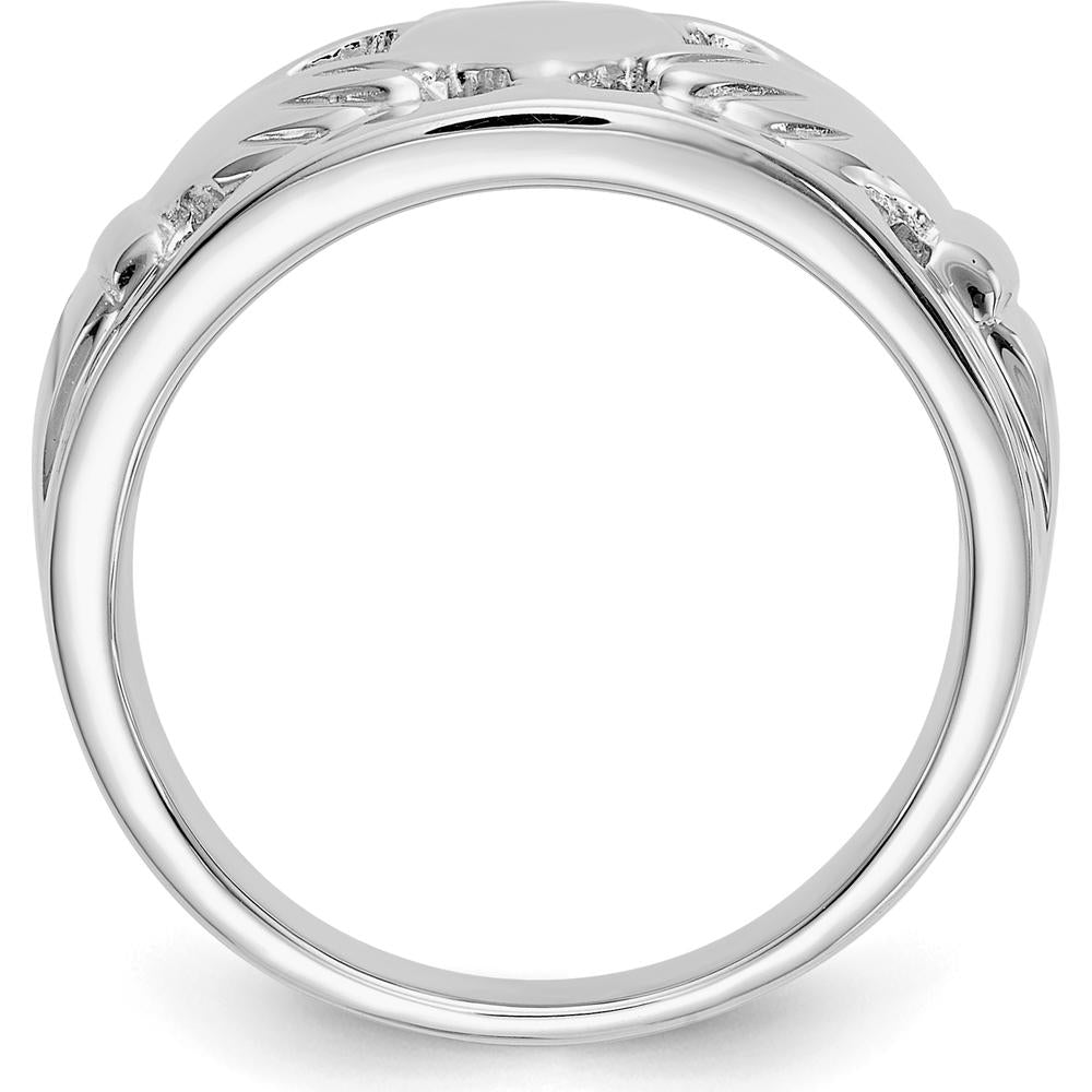 14K White Gold Ladies Claddagh Ring with Rhodium Plating - 19mm Top Length, 13mm Top Width by Oro Pregiato
