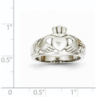 14K White Gold Ladies Claddagh Ring with Rhodium Plating - 19mm Top Length, 13mm Top Width by Oro Pregiato