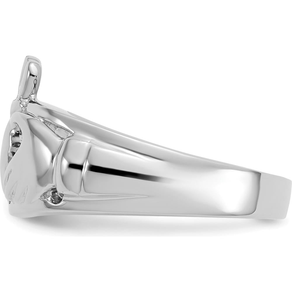 14K White Gold Ladies Claddagh Ring with Rhodium Plating - 19mm Top Length, 13mm Top Width by Oro Pregiato