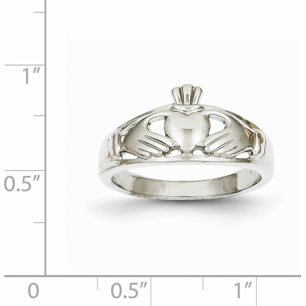 14K White Gold Ladies Claddagh Ring with Rhodium Plating - Meaningful Irish Love Symbol by Oro Pregiato