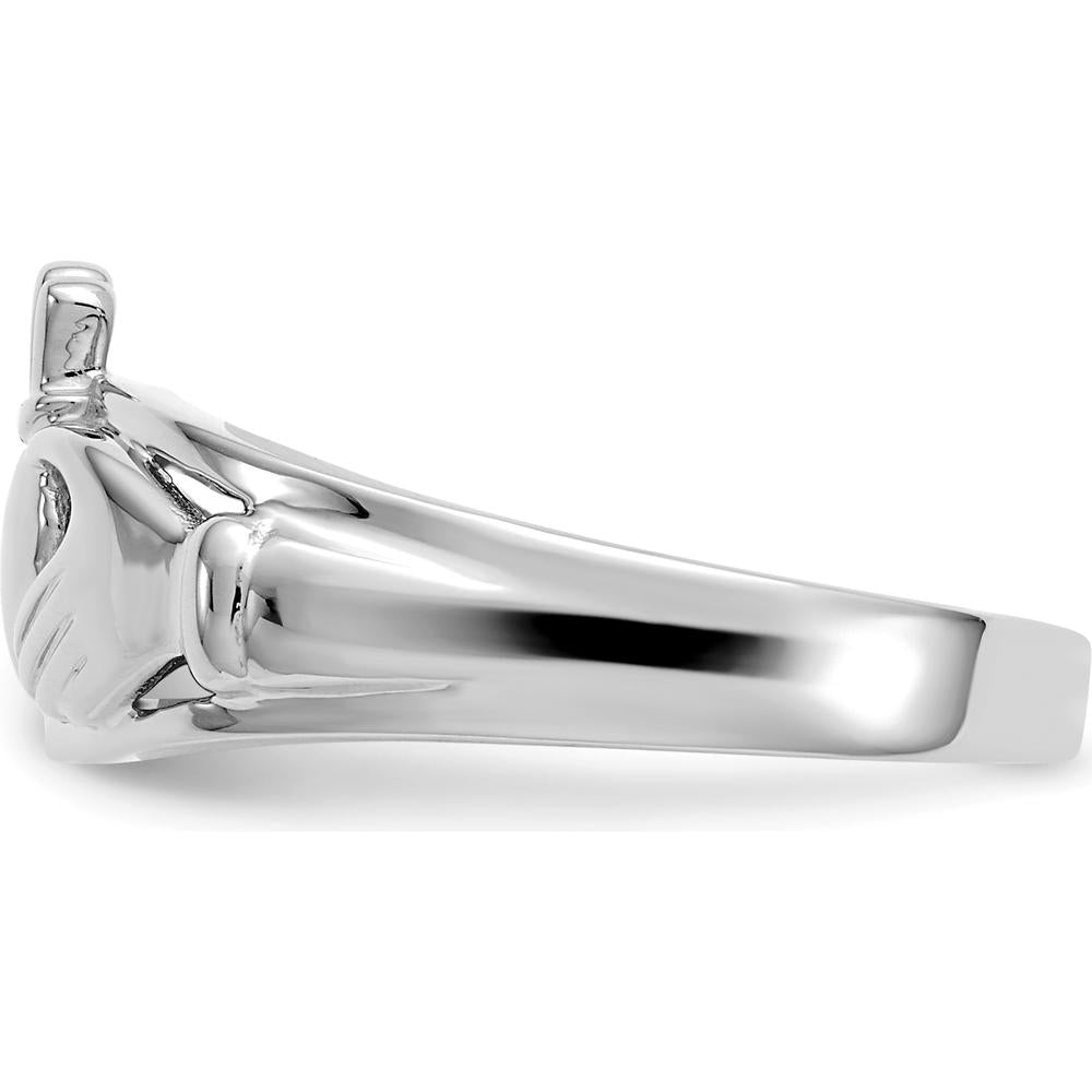14K White Gold Ladies Claddagh Ring with Rhodium Plating - Meaningful Irish Love Symbol by Oro Pregiato