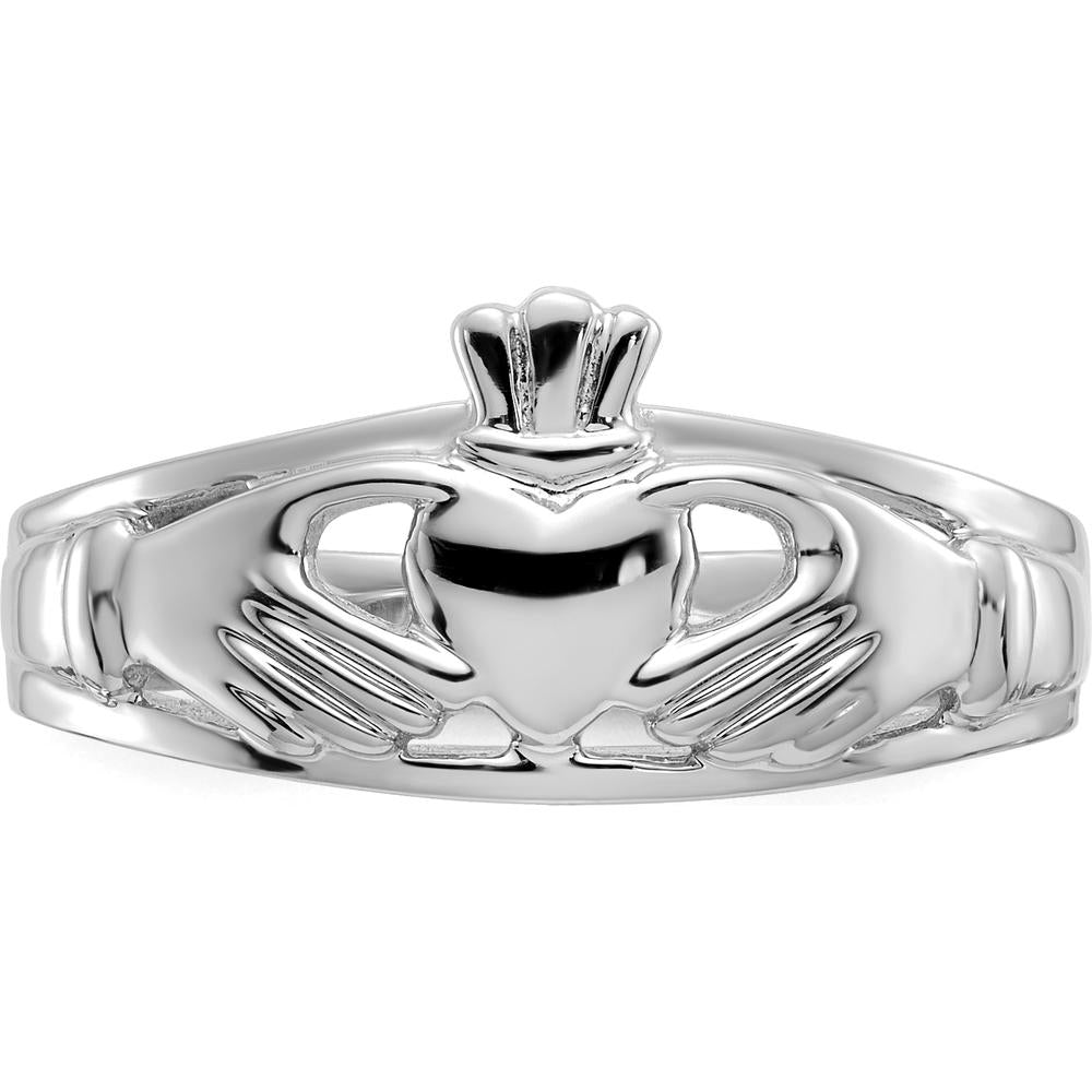 14K White Gold Ladies Claddagh Ring with Rhodium Plating - Meaningful Irish Love Symbol by Oro Pregiato
