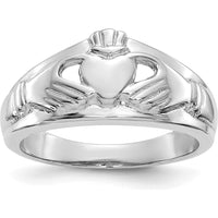 14K White Gold Ladies Claddagh Ring with Rhodium Plating - Symbol of Love and Loyalty by Oro Pregiato